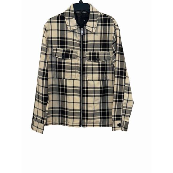 H&M Other - H&M Men's Black & Cream Plaid Full Zipper Jacket /Shacket Size M Oversized